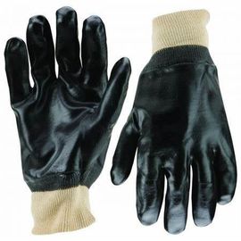 Black Color PVC Work Gloves , Impermeable PVC Coated Gloves For Electrical